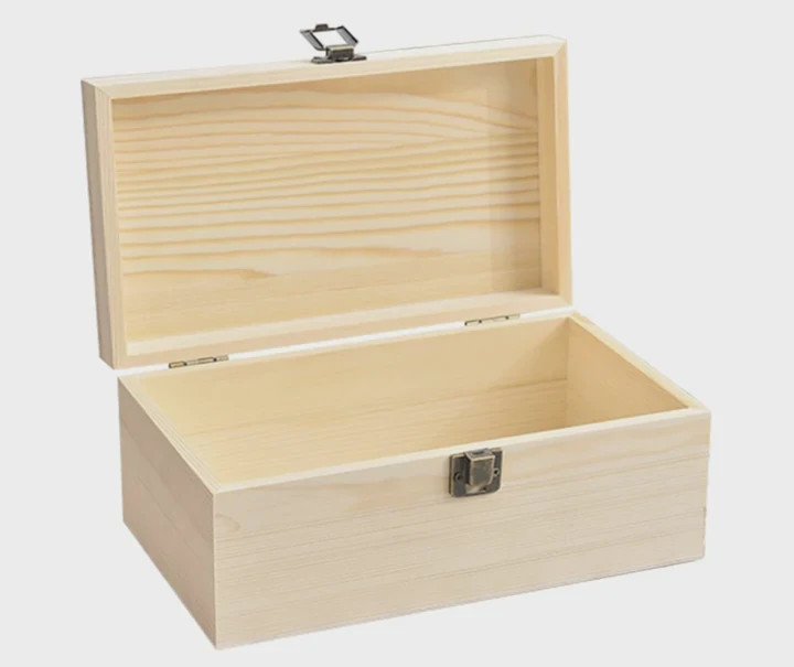 Unfinished Wooden Box With Hinged Lid