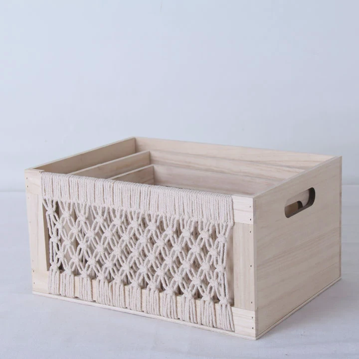 Wooden Storage Basket With Cotton Rope