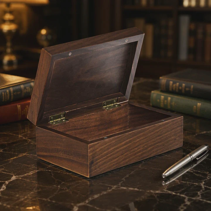 Walnut Wooden Keepsake Box With Hinged Lid