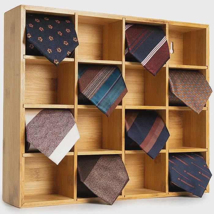 Bamboo Wooden Tie Storage Organizer Box