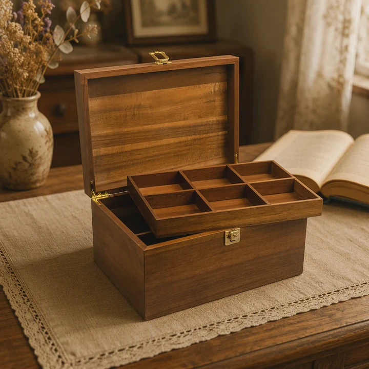 Large Locking Wooden Keepsake Box With Tray