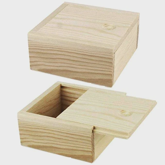Unfinished Wooden Box With Sliding Lid
