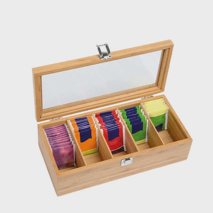 Bamboo Wooden Tea Bag Organizer Box