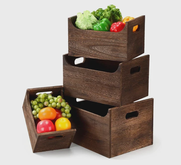 Stackable Wooden Storage Boxes With Handles