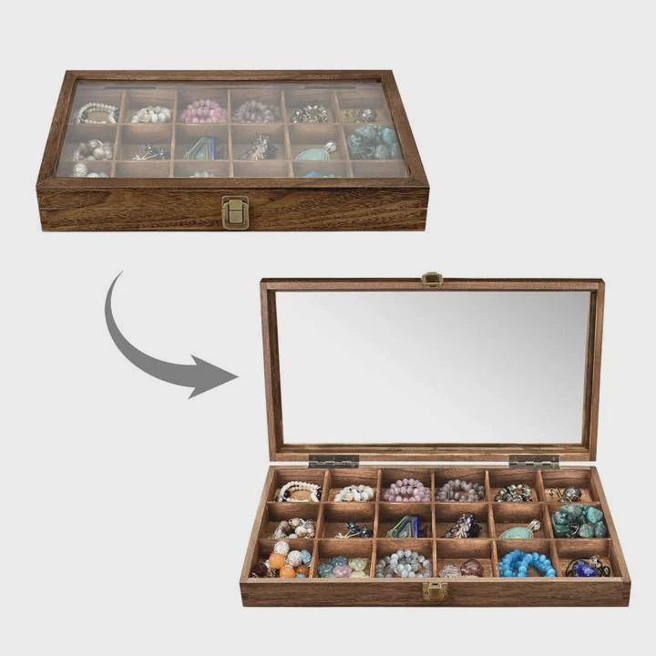 Solid Wood Jewelry Box With Mirror Lid