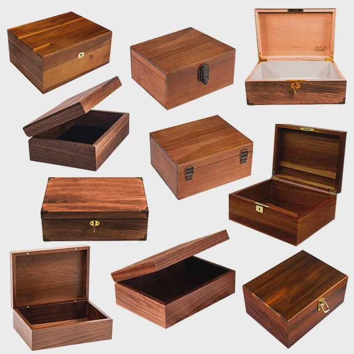 Natural Pine Wooden Box With Hinged Lid