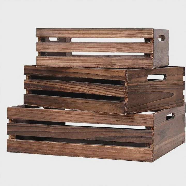 Vintage Solid Wood Storage Crate Set