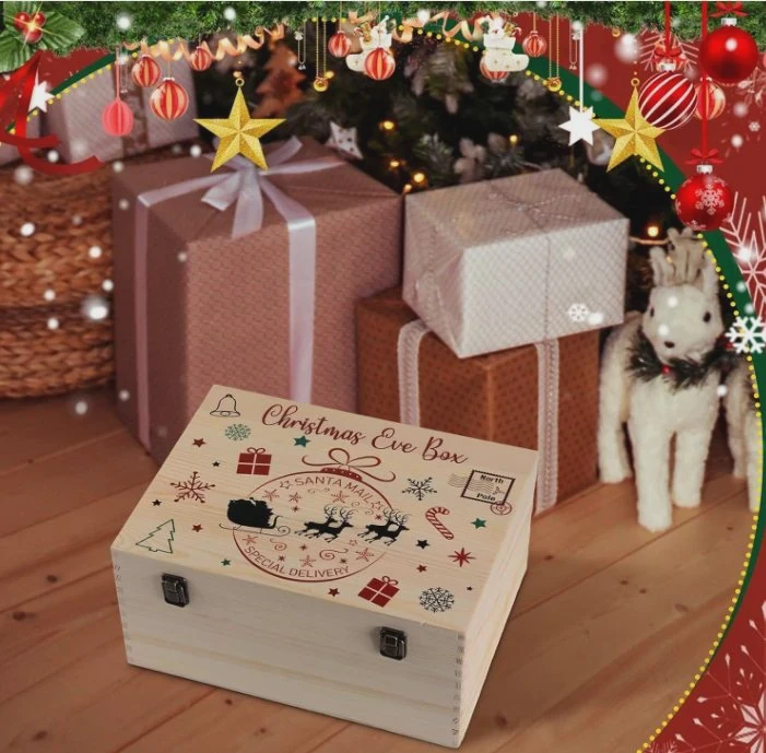 Large Pine Wooden Gift Box With Hinged Lid