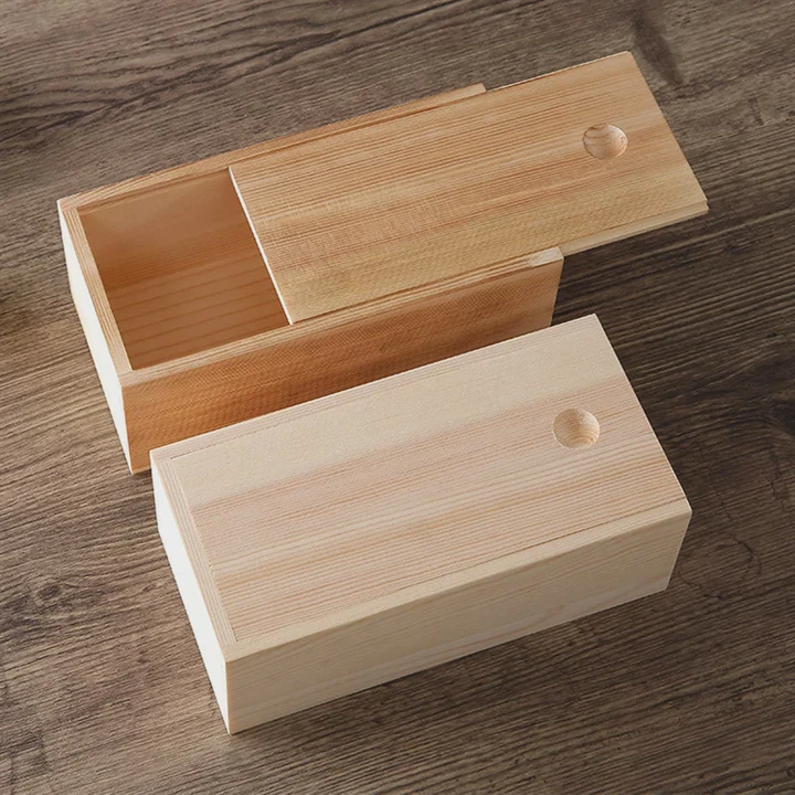 Pine Bamboo Wooden Box With Sliding Lid