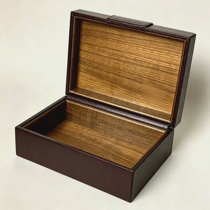Leather Wooden Storage Box With Walnut Finish