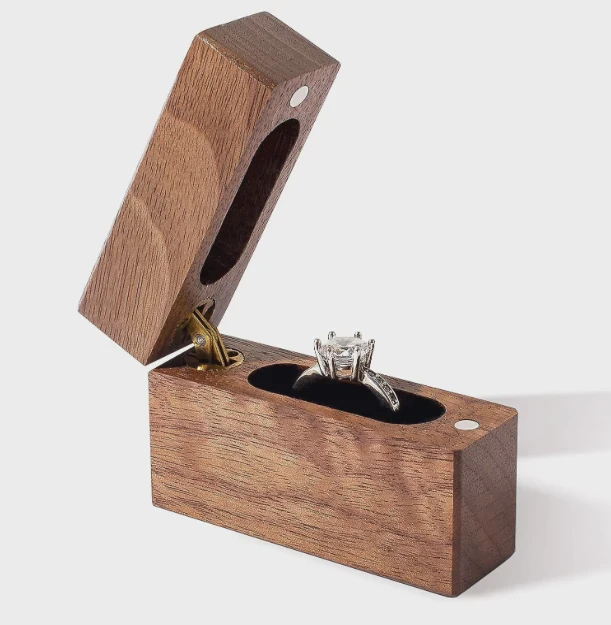 Walnut Wooden Engagement Ring Box