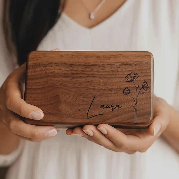 Custom Walnut Wooden Jewelry Travel Box