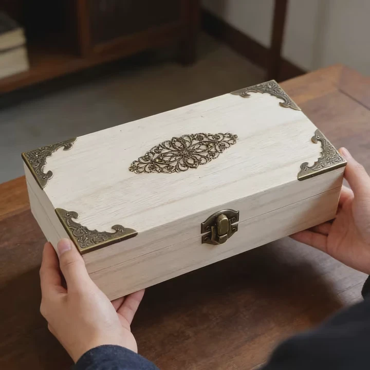 Wooden Jewelry Box With Metal Corners