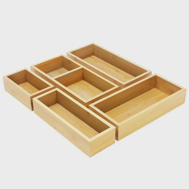 5Pcs Bamboo Drawer Organizer Set