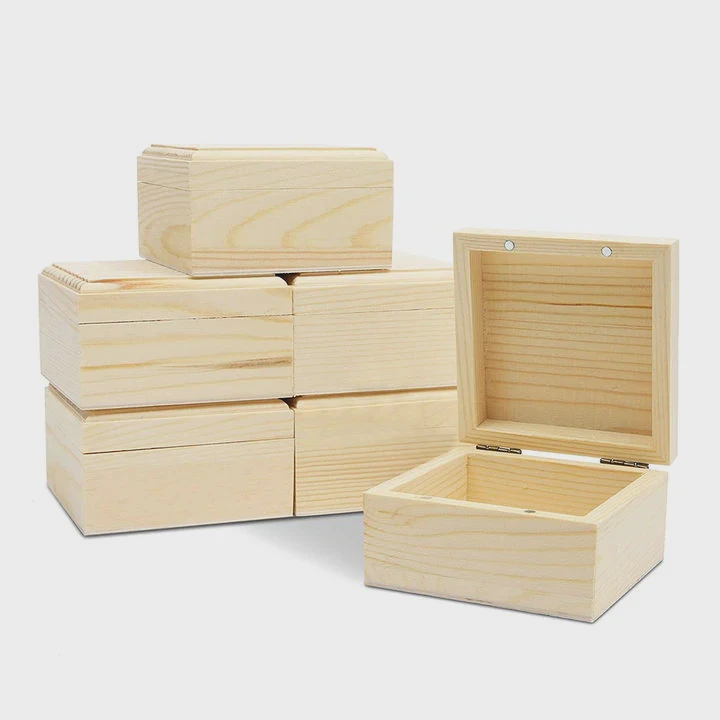 Unfinished Wooden Gift Box With Hinged Lid